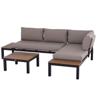 Outsunny 3-delige tuinset bank bijzettafel met kussens aluminium(m-11)
