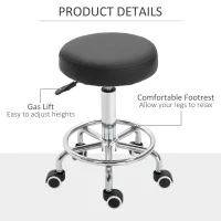 Vinsetto Round Rolling Stool, PU Leather Height Adjustable Stool Chair with Wheels and Swivel Seat for Salon, Massage, Spa, Home Kitchen, Black(m-8)