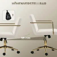 HOMCOM Bureaustoel op wielen met gouden accenten, computerstoel met metalen basis, fluweelachtige stof, crèmewit(m-6)