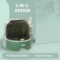 PawHut Kattenbak, 2 uittrekbare vloerbakken, 1 schep, kattenbak, afneembare hoes, groen+ zwart(m-4)