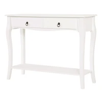 HOMCOM Mesa Consola Aparador Salón Comedor Mueble Recibidor Mesa Auxiliar con Cajones y Estante Diseño Elegante 100x33x75cm Madera Color Blanco Brillo(m-12)