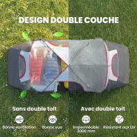 Outsunny Tente de camping familiale 5 pers. - tente tunelle ventilée facile à monter - grande porte + 2 fenêtres - 4,55L x 2,2l x 1,8H m fibre verre polyester oxford gris(m-4)
