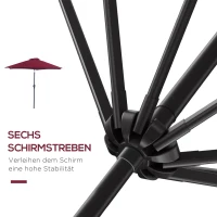 Outsunny Zonnescherm tuinscherm knikparasol strandparasol met handkruk aluminium wijnrood(m-8)