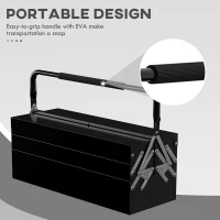 DURHAND 3 Tier Metal Toolbox, 5 Tray Professional Portable Tool Box with Carry Handle for Workshop, 56cmx20cmx34cm, Black(m-4)