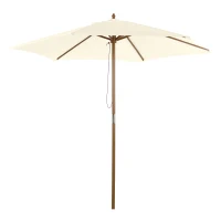 Outsunny Ombrellone da Giardino 2.5x2.3 m a 6 Stecche, in Legno e Poliestere, Bianco Crema(m-11)