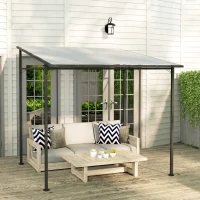 Outsunny 2.4 x 2.4 m Wall Mounted Pergola Gazebo with PA Coating Fabric, Metal Frame, UPF30+, Lean to Garden Gazebo, Light Grey(m-10)