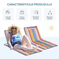 Outsunny Set 2 Șezlonguri de Plajă Rabatabile cu Spătar Reglabil și Tetieră, 53x124x35-45 cm, Multicolor(m-7)