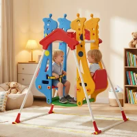 AIYAPLAY Balançoire pour Enfants, Portique Balançoire Enfants 3-5 Ans avec Double Siège Face à Face, 114x94x134,5cm, Multicolore(m-10)