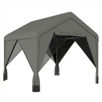 Outsunny 3 x 3 m Patio Gazebo with Netting & Curtains, Outdoor Canopy Shelter with Galvanised Steel Frame, Dark Grey(m-1)