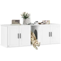 PawHut Multifunctionele kattentoilet kast met scheidingswand voor grote katten 145 x 49 x 51 cm Wit(m-11)