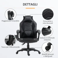 HOMCOM Sedia Poltrona da Ufficio Massaggiante e Riscaldante Design Ergonomico Reclinabile Finta pelle 68L×69P×(108-117)Acm Nera(m-6)