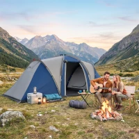 Outsunny Tente de Camping Double Couche Tunnel Familiale 4-5 Personnes 2 Chambres et Séjour pour 12 Personnes Bleu(m-11)