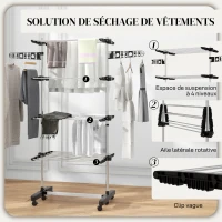 HOMCOM Séchoir à Linge étendoir pliable ailes latérales utilisation intérieur et extérieur 142 x 55 x 172 cm 4 niveaux noir(m-5)