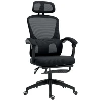 HOMCOM Ergonomic Office Chair, Mesh High Back Desk Chair with Adjustable Lumbar Support and Headrest, Footrest, Reclining Executive Swivel Computer Chair for Home Study, Black(m-11)