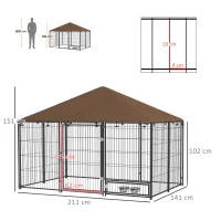 PawHut Țarc pentru câini din metal și material Oxford cu ușiță pentru boluri, 211x141x151 cm, negru și maro(m-3)