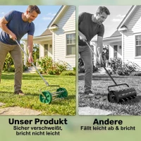 Outsunny gazonbeluchter handvat lengte verstelbaar handverticuteer gazonbeluchter spiked roller gazon rollende gazonbeluchter onderhoud tuin verzinkte buis groen + zilver 135 x 42,5 x 15 cm(m-5)