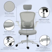 Vinsetto kantoorstoel ergonomische bureaustoel met kantelfunctie hoofdsteun grijs(m-9)