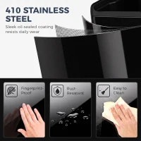 HOMCOM 2 x 30L Double Kitchen Bin, Stainless Steel Pedal Rubbish Bin with Dual Compartments, Soft Close Lids, High Gloss Black(m-6)