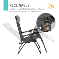 Outsunny Tumbona Plegable de Ratán con Respaldo Ajustable Reposacabezas Extraíble Portavasos y Soporte para Teléfono Jardín Terraza al Aire Libre 65x70x110 cm Gris(m-4)