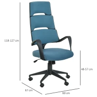 HOMCOM Fauteuil de bureau 67L x 60l x 118-127H cm rembourré réglable pivotant 360° bleu(m-3)