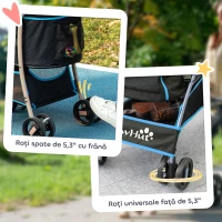 PawHut Cărucior pentru câini convertibil, cu 2 lese și pernă, din oțel și poliester, 82x49.5x98 cm, albastru și negru(m-7)