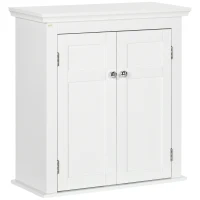 kleankin Armário Casa de Banho de Parede com Prateleiras Ajustáveis e Portas com Fechadura Magnéticas 58x24x60 cm Branco(m-11)