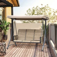 Outsunny 3-Zits Hollywoodschommel, Tuinschommel met Zonnedak, Schommelbank met Opbergruimte, Aluminium, 196 x 128 x 172 cm, Bruin(m-2)