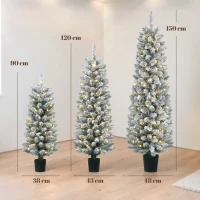 HOMCOM Conjunto de 3 Árvores de Natal Flocadas com LED Finas com Ramos em PVC 90/120/150 cm(m-3)