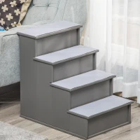 PawHut Escalera para Mascotas Escalones para Perros Gatos con Acolchados Desmontables Carga 30 kg 40x59x54,2 cm Gris(m-9)