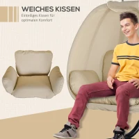 Outsunny Hangstoel, Ei-vormige Schommelzitting met Zacht Kussen, Geschikt voor Binnen en Buiten, 125L x 95B x 170H cm, Khaki(m-5)