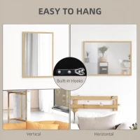 HOMCOM Wall Bathroom Mirror, 70 x 50 cm Wall-Mounted Mirror for Living Room, Bedroom, Hallway, Natural Wood(m-5)