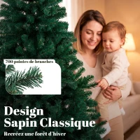 HOMCOM Sapin de Noël Artificiel 180 cm, Arbre de Noël avec 700 Pointes de Branches Articulées, Support Pliable en Acier, Vert(m-5)