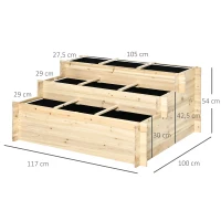 Outsunny Houten Verhoogde Bloembak, 3 Lagen, Voering van Vliesstof, Gelakt Natuurlijk Hout, 117 x 100 x 54 cm(m-3)