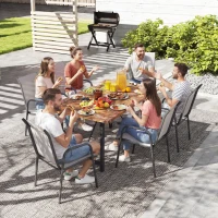 Outsunny Conjunto de 6 Cadeiras de Jardim Empilháveis com Apoio de Braços Assento e Encosto em Malha Respiráveis 51x69x87 cm Cinza(m-9)