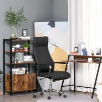 HOMCOM Fauteuil de bureau manager design contemporain hauteur assise réglable pivotant 360° piètement accoudoirs chromés PU noir(m-8)