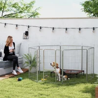 PawHut Huisdierenomheining, Hondenhek, Huisdierenspeelplaats, Flexibel Aanpasbaar, Roestvrij Staal(m-2)