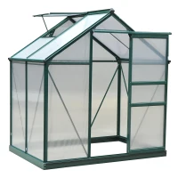 Outsunny 6 x 4ft Polycarbonate Greenhouse, Large Walk in Green House with Slide Door and Window, Garden Plants Grow House with Aluminium Frame and Foundation, Dark Green(m-1)