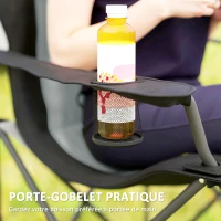 Outsunny Lot de 2 chaise pliante camping rembourrée à dossier haut avec porte-gobelet, charge 120Kg, gris foncé(m-6)