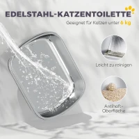 PawHut Grote roestvrijstalen kattenbak, gesloten kattenbak met metalen schep en deodoriser zakje, donkergrijs(m-4)