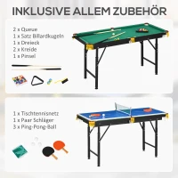 SPORTNOW 2-in-1 Pooltafel, Tafeltennistafel, met accessoires, 140x63x80cm, Blauw/Groen(m-7)