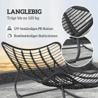 Outsunny Rattan Schommelstoel Tuinbank met Stalen Frame en Kussen Schommelbank 98 x 111 x 74 cm Grijs(m-6)