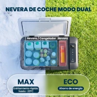 Outsunny Nevera Portátil Eléctrica 18L 12/24V hasta -20℃ Nevera y Congelador de Compresor para Coche con Doble Zona Luz LED Asas Plegables Bajo Consumo Energético para Camping 58,5x33,5x29,2 cm Blanco(m-4)