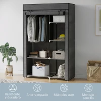 HOMCOM Armario de Tela Plegable Ropero Portátil con 6 Estantes y 1 Barra de Colgar para Dormitorio 103x43x162,5cm Gris Oscuro(m-6)