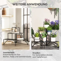 Outsunny Hoekplantenstandaard, 3-laags Bloemenstandaard, Metaal, Voor Binnen en Buiten, Bloempottenstandaard, Zwart(m-7)