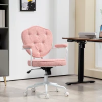 HOMCOM Mooie bureaustoel met knopen afgewerkte zachte bekleding, in hoogte verstelbaar, roze(m-2)