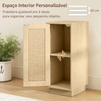 HOMCOM Conjunto de 2 Mesas de Cabeceira com Porta de Vime Mesas de Cabeceira Estilo Boho Prateleira Ajustável Madeira(m-6)