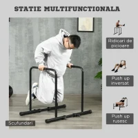 SPORTNOW Bară pentru Dip din Oțel cu Înălțime Reglabilă și 6 Niveluri de Lungime, 90-102x65x80-90 cm, Negru(m-4)