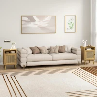 HOMCOM Juego de 2 Mesillas de Noche Estilo Cannage con Puerta y Estante Abierto Mesas Auxiliares 39x35x60 cm Natural(m-8)