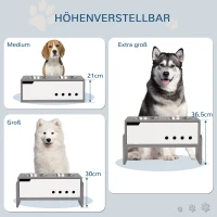 PawHut Verhoogd voerstation voor honden, met opbergruimte en anti-schrokmat, 2 x 2000 ml roestvrijstalen kom, grijs(m-6)