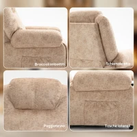HOMCOM Poltrona Relax Reclinabile Manuale in Tessuto con Poggiapiedi Estraibile e Tasca Laterale, Beige(m-6)